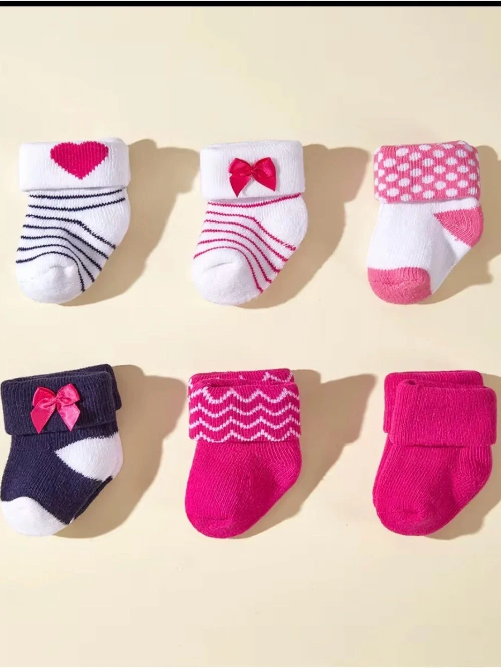 Baby Girls Assorted Pink & White Bootie Socks - 6 Pack
